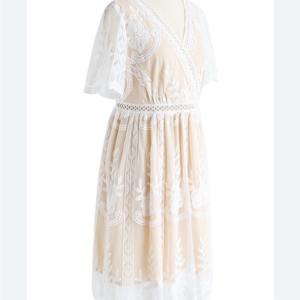 Chicwish Cream and White Lace Midi Dress